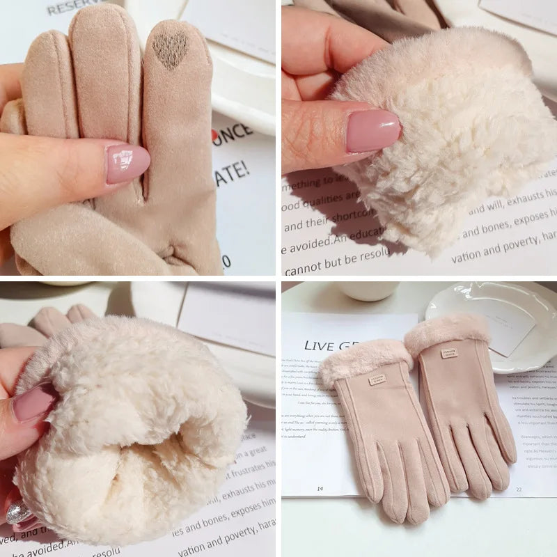 Women's Thick Plush Suede-Feel Touchscreen Gloves