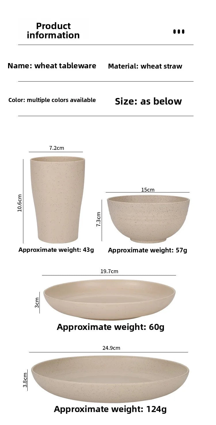 16-Piece Wheat-Straw Tableware Set