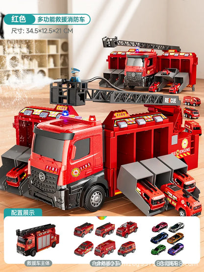 Alloy Fire Truck Toy with Extending Ladder – Transforming Rescue Truck