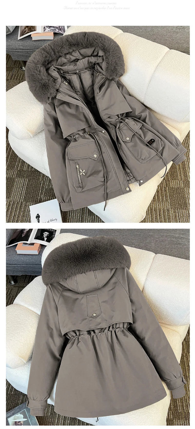 Streetwear Winter Short Parkas Women's Detachable Liner Cotton-padded Jackets Fur Collar Hooded Coats Lady Outerwear 3 Ways Wear