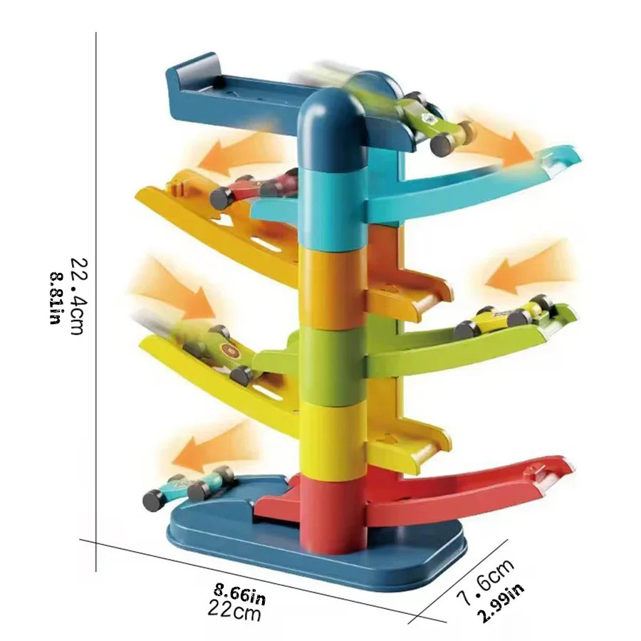 Gliding Car Ramp Toy – Multi-Level Race Track with 4, 6 or 12 Cars
