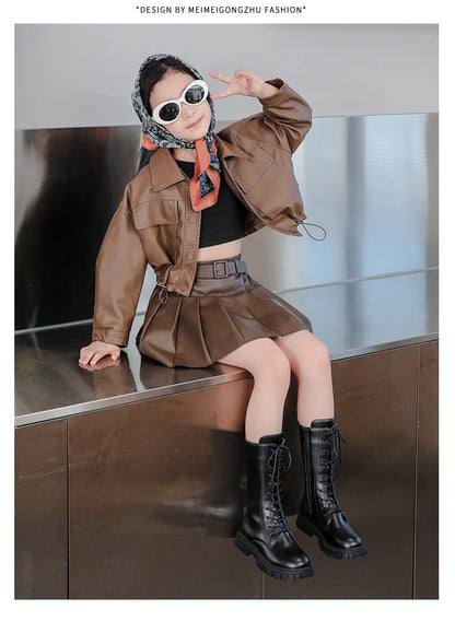 Girls' Lace-Up Square-Heel Ankle Boots