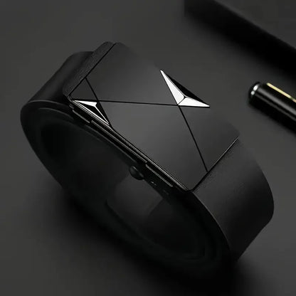 Cintura da uomo geometrica con fibbia automatica – Similpelle, oro, argento o grigio canna fucile