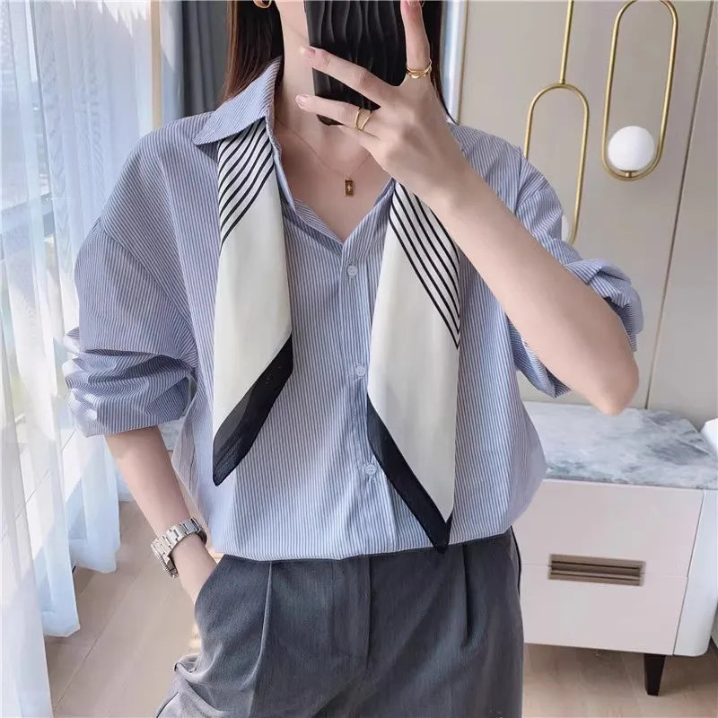 Striped Satin Square Scarf – 70 cm Neck Scarf & Headscarf