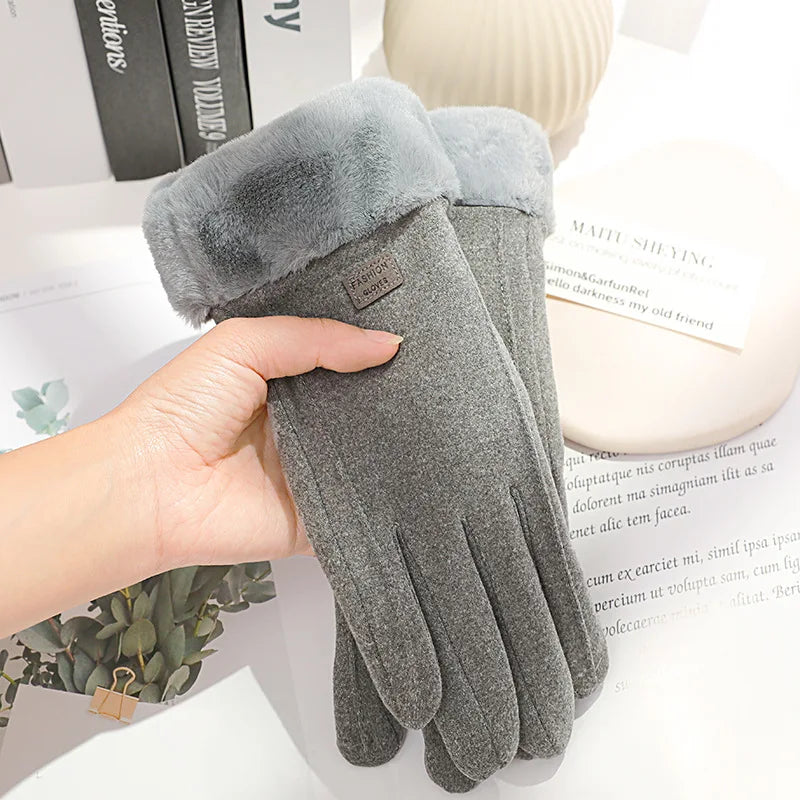 Women's Thick Plush Suede-Feel Touchscreen Gloves