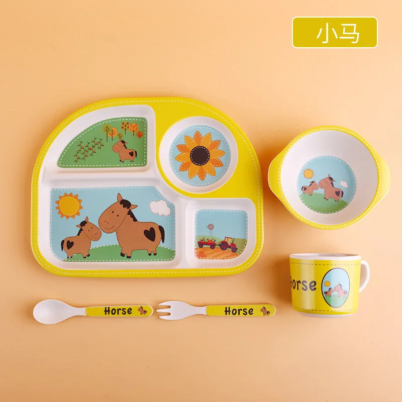 5-Piece Cartoon Bamboo-Fibre Kids' Tableware Set