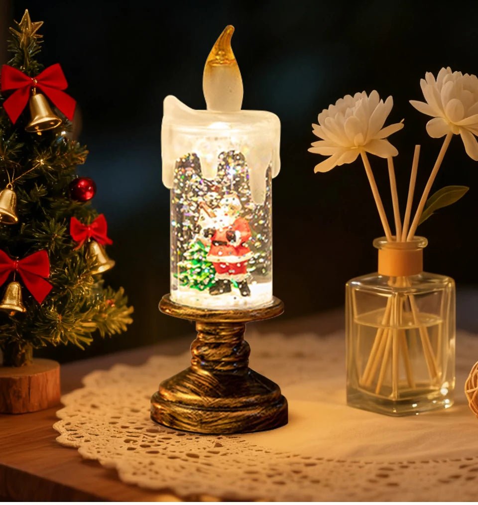 LED Candles Lights Christmas Lights Flameless Christmas Snow Globe Candle Light Home Decorative Candles Christmas Decorations