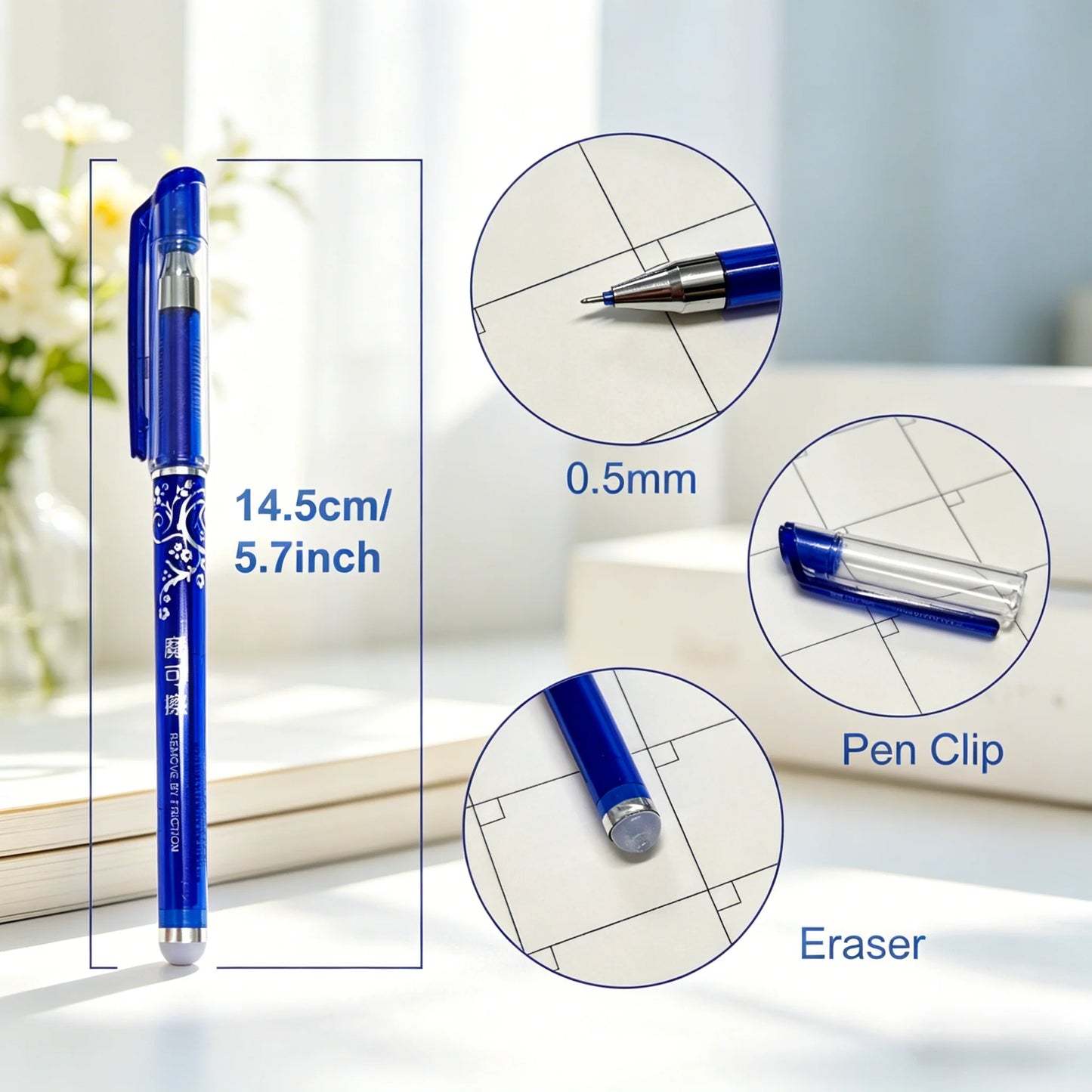 Erasable Gel Pen Set Smooth Writing Blue Black Ink Erasable Pens for School Office Student Stationery DIY Supplies