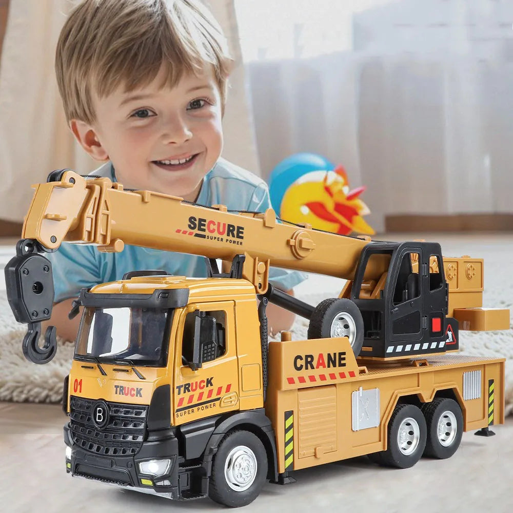 1:24 Diecast Crane & Mixer Truck with Lights, Sounds & Pull-Back
