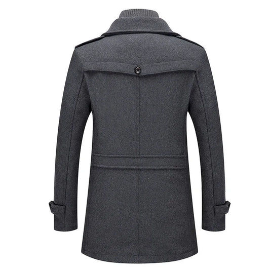 Rindu Men's Long Polyester Overcoat with Detachable Collar