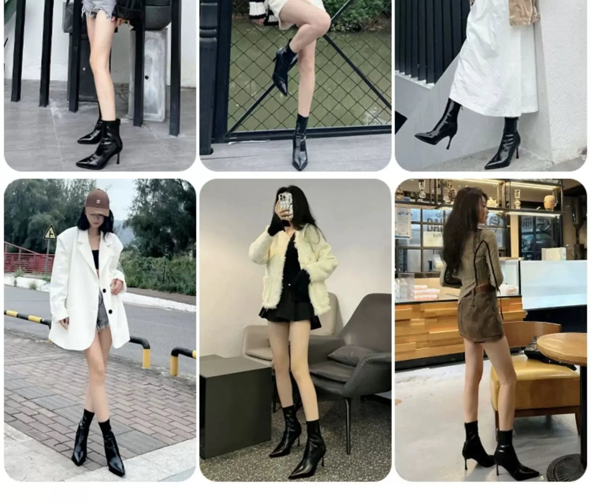 Black Pointed Toe High Heel Short Boots Women's Autumn Winter New Style Elastic Slim Fit Short Tube Boots Korean Version