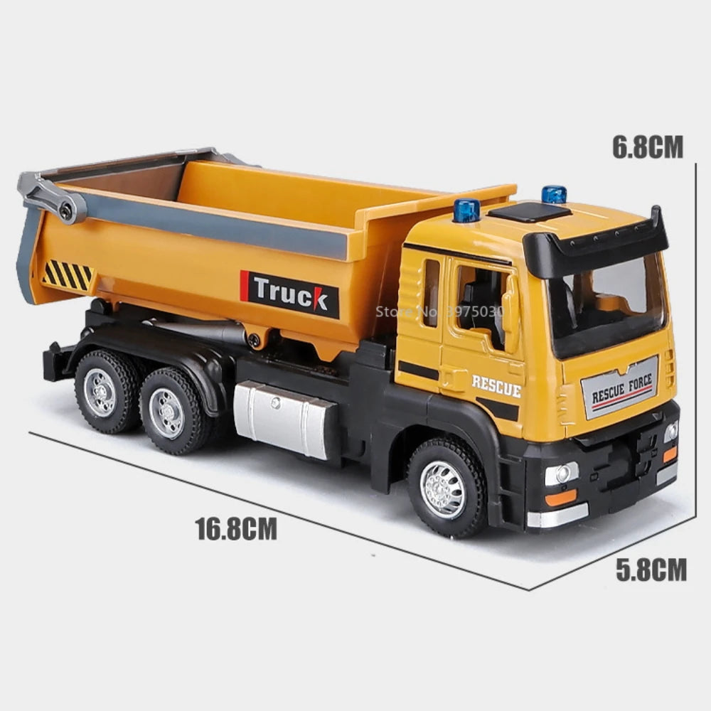 1:50 Die-Cast Dump Truck – Pull-Back Toy with Lights & Sounds