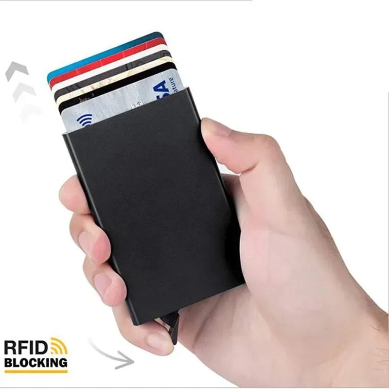 Slim Metal RFID Card Holder – Pop-Up Minimalist Wallet for Men & Women
