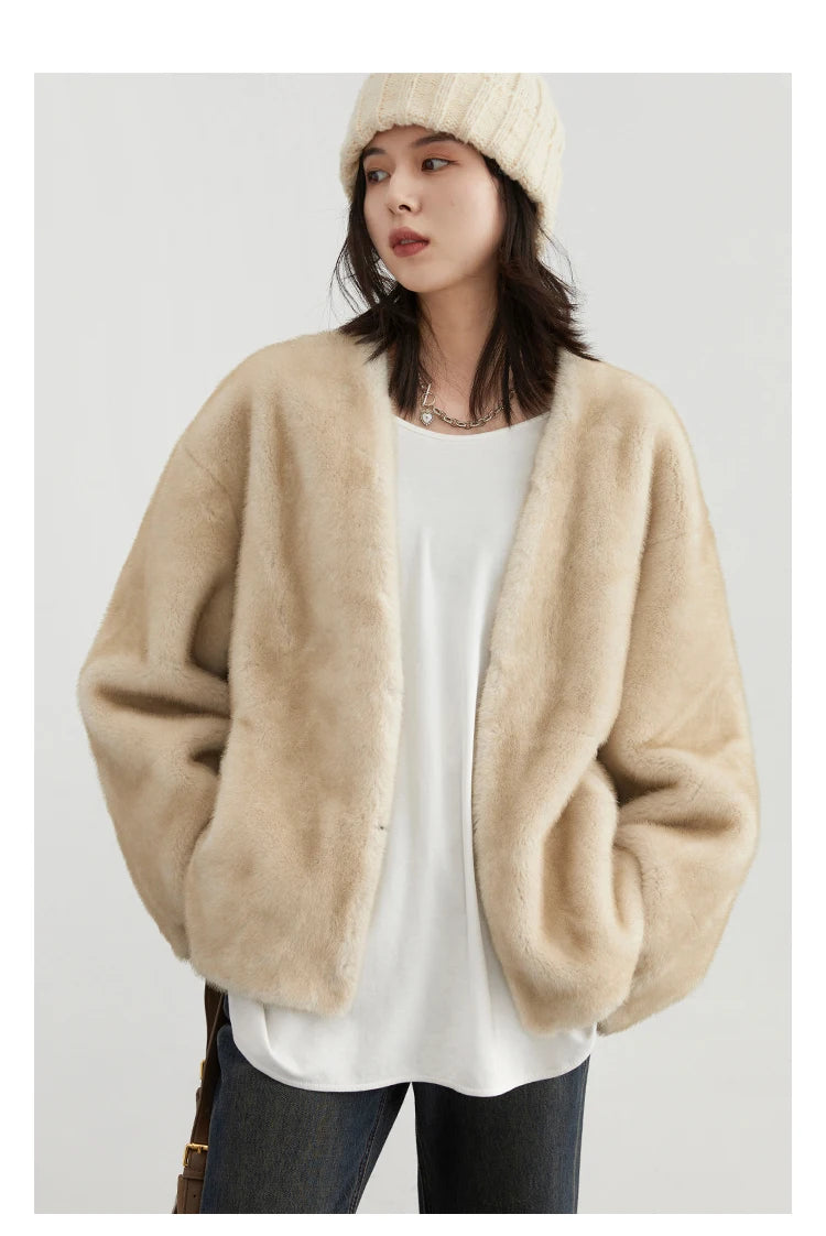 CHIC VEN Women's Jacket Loose Casual Solid Overcoat New Female Plush Coat V-neck Woman Outerwear Autumn Winter 2026