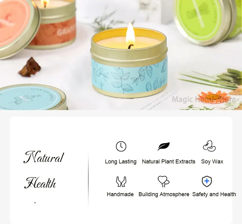 Smokeless Scented Aromatic Candles Creative Travel Tin Natural Soy Wax Scented Candles Wedding Decorative Candle Guest Gifts Box