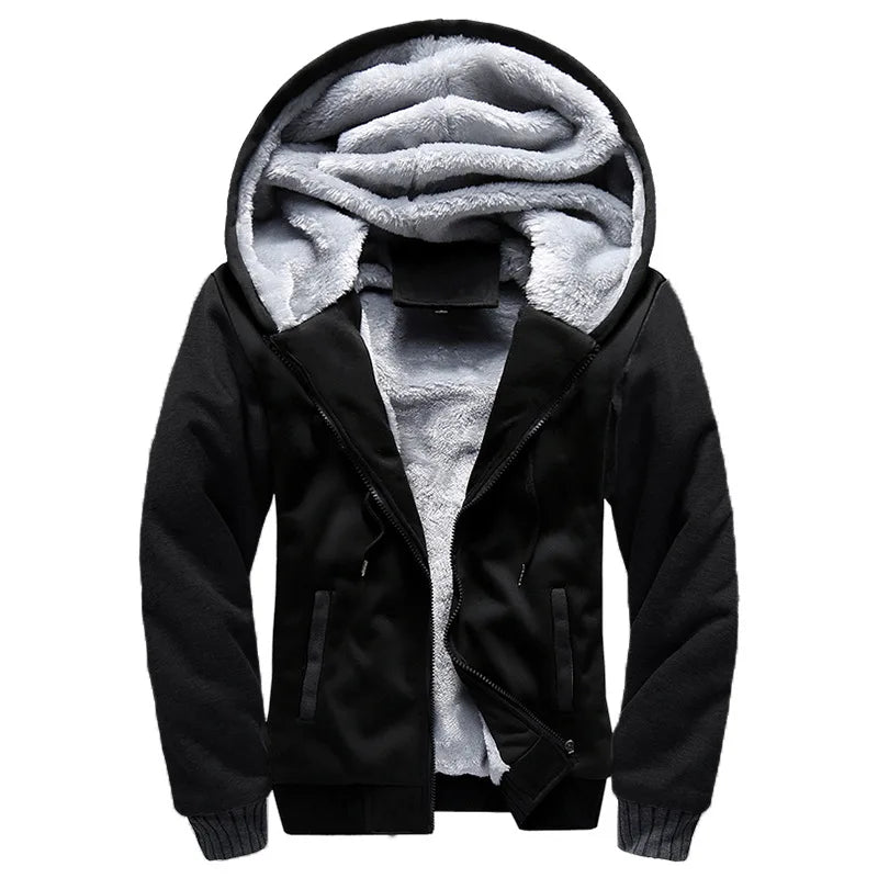 Men's Winter Jackets Thick Warm Jacket Brand Sportswear Coat Pants Solid Color Fleece Zipper Hooded Long Sleeved Male Outerwear