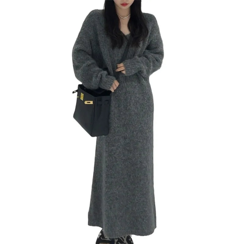 Women's Loose V-Neck Ankle-Length Dress