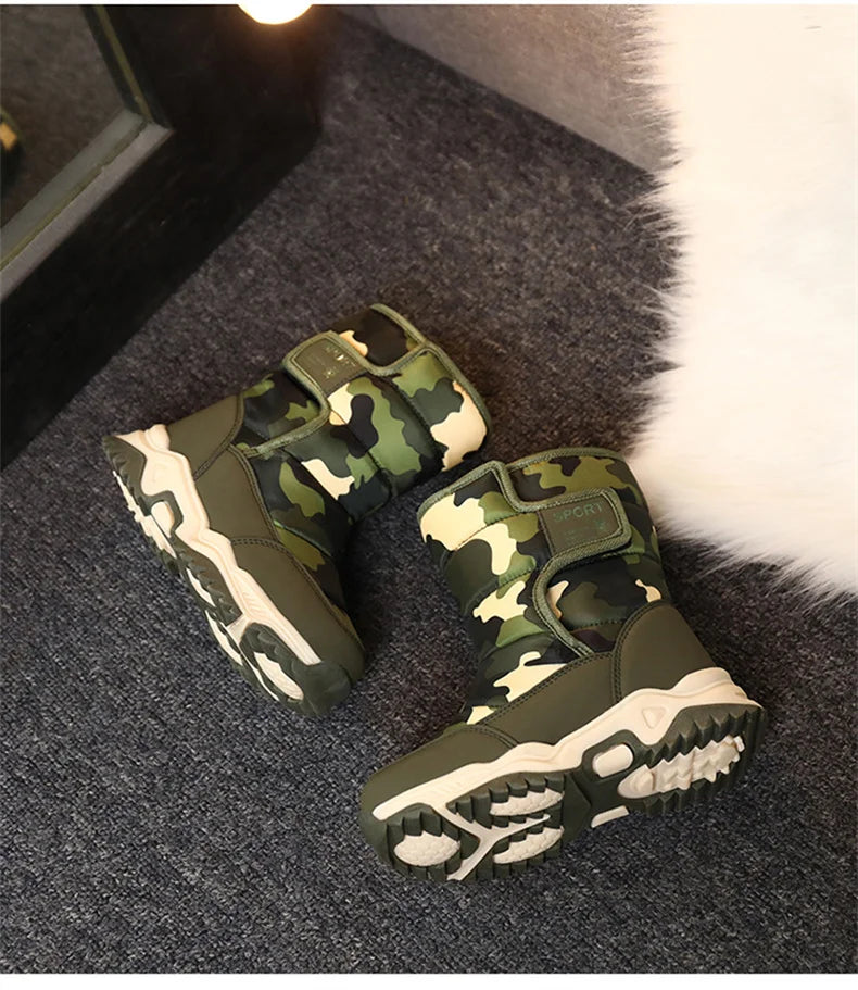 Kids' Plush-Lined Hook-and-Loop Winter Ankle Boots