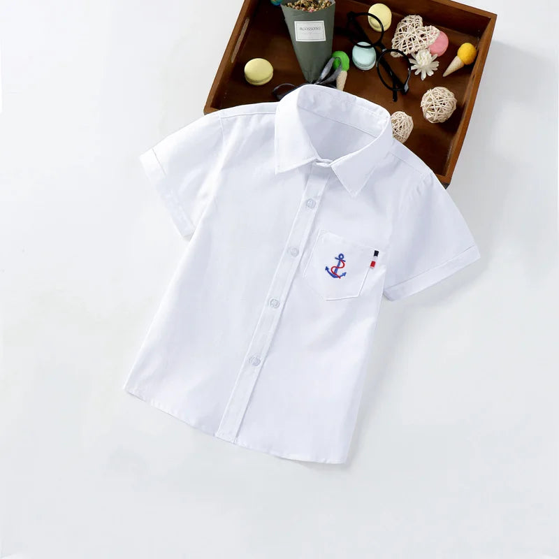 Boys' Cotton Short Sleeve Shirt - Solid Colour Summer Top, Ages 3-11