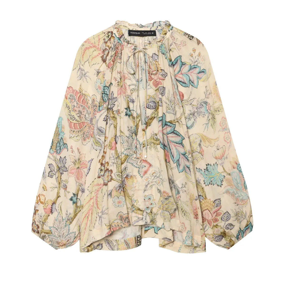 Willshela Women Fashion Printed Bow Lace Up Pleated Blouse Vintage O-Neck Long Puff Sleeves Female Chic Lady Shirts