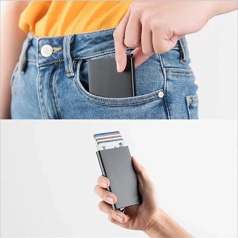 Slim Metal RFID Card Holder – Pop-Up Minimalist Wallet for Men & Women