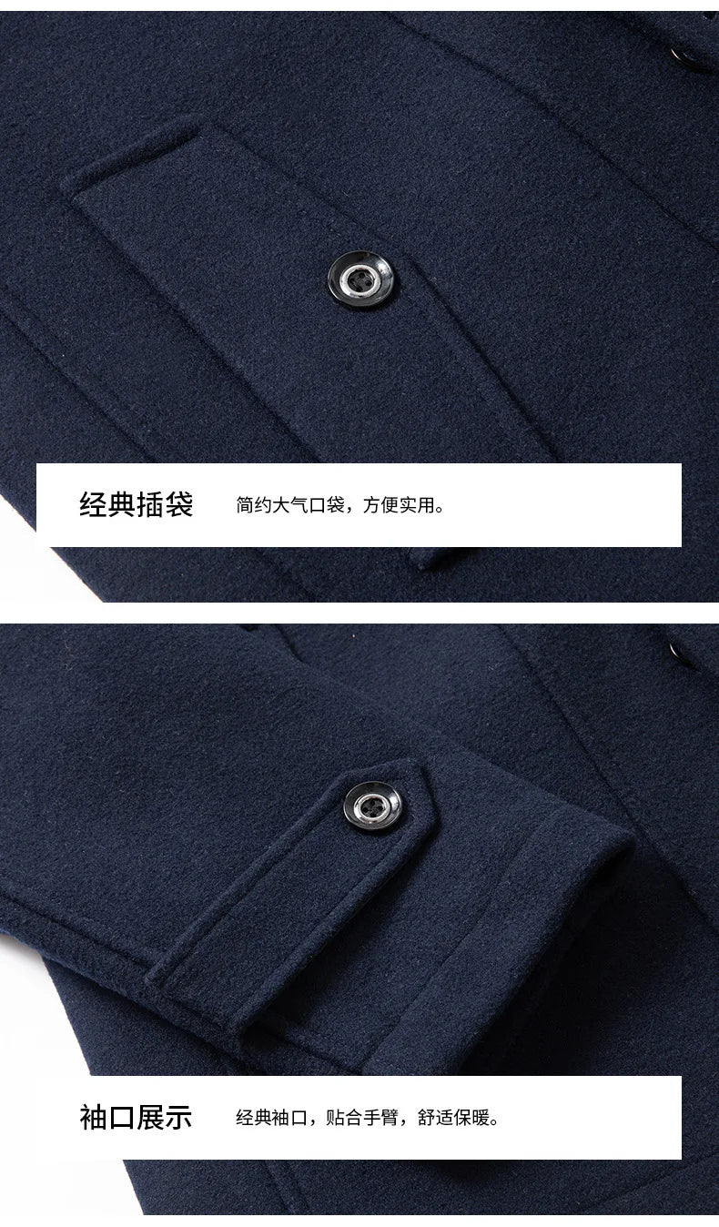 Men's Casual Business Woolen Overcoat Double-Collar Cold-Resistant Jacket Fashionable Autumn Winter 2025