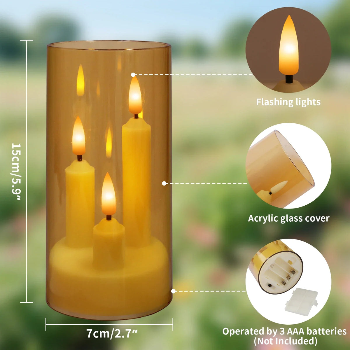 Flameless 3 in 1 LED Taper Candles with 15CM Lampshade Battery Operated Flickering Electric Window Candles for Christmas Wedding