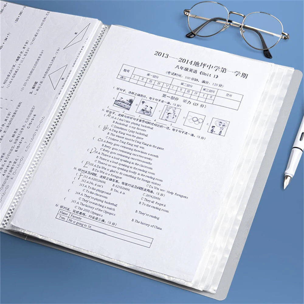 A4 File Folder 30 Pages Transparent Insert Paper Document Organizer Waterproof Booklet Information Books Office School Supplies