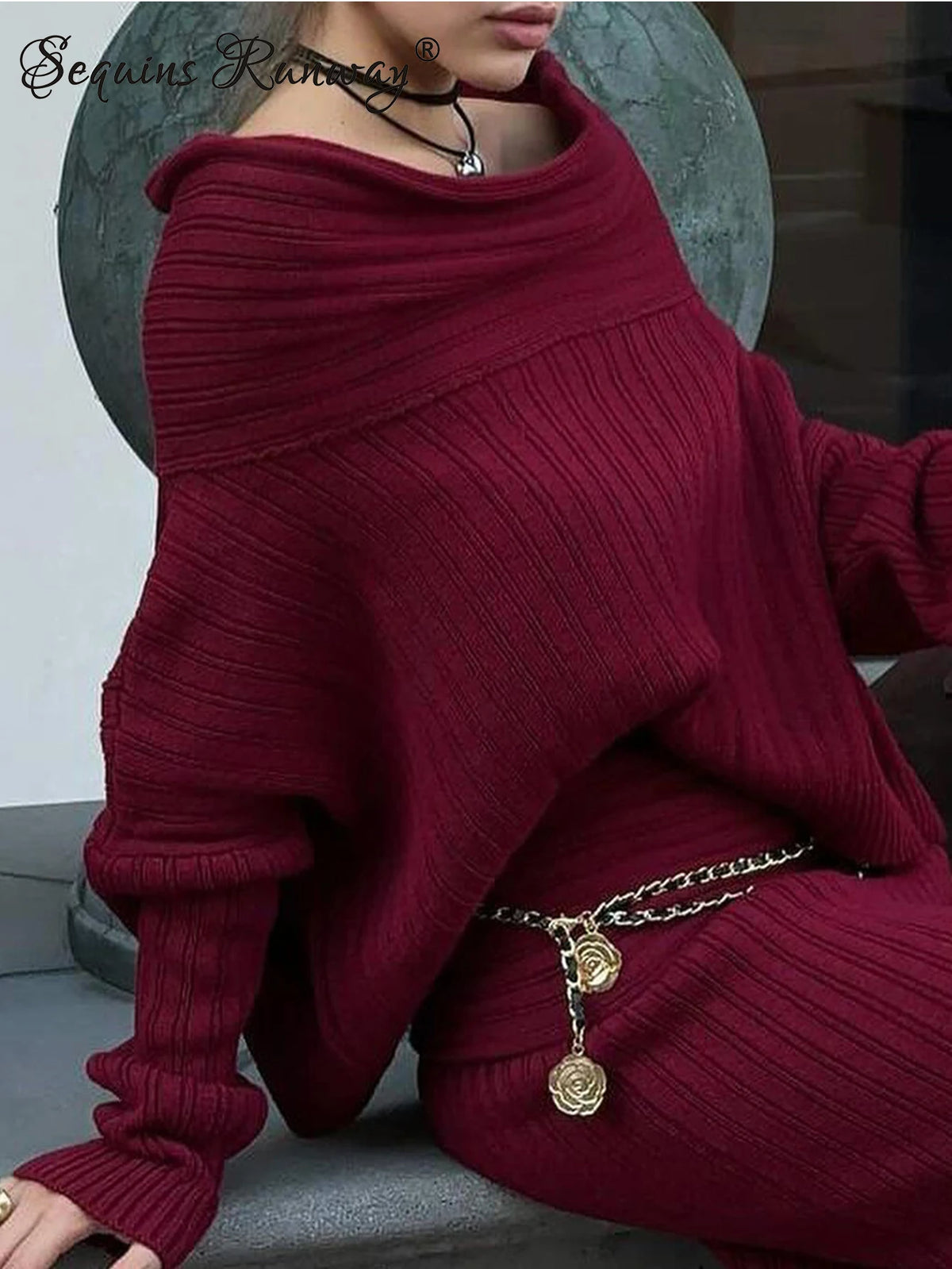 Women's Off-Shoulder Long-Sleeve Knit Dress