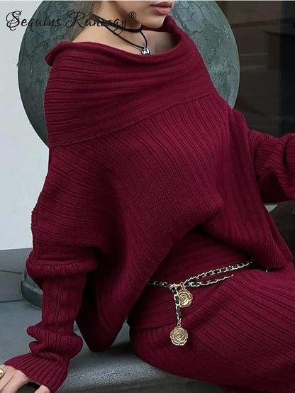 Damen-Strickkleid mit langen Ärmeln und schulterfreiem Ausschnitt