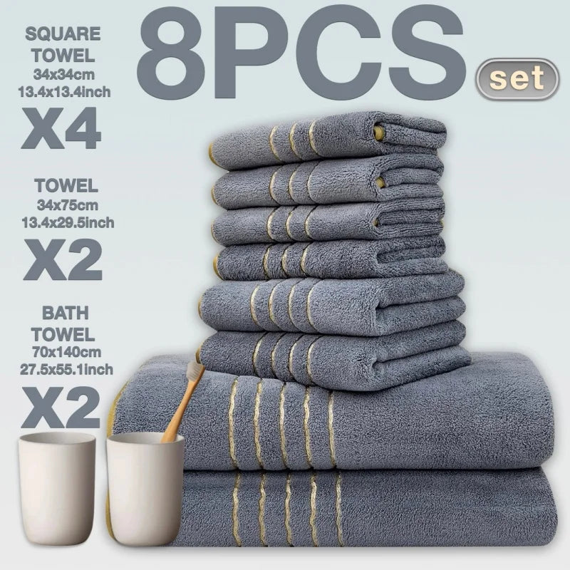 Gold Stripe Coral Fleece Towel Set – 2, 3, 6 or 8 Pieces