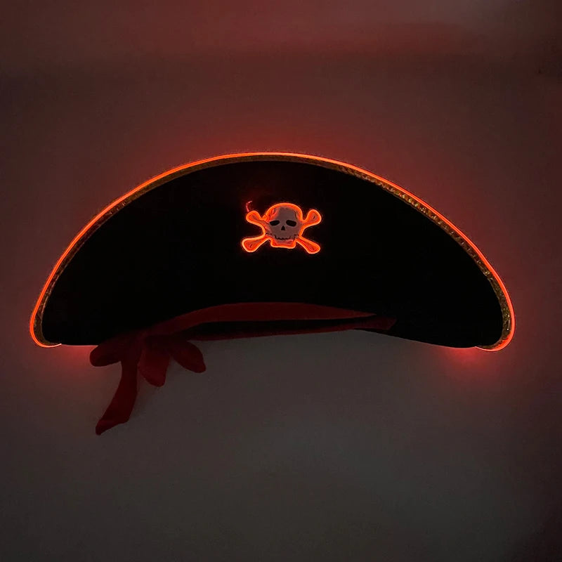 LED Light-Up Pirate Captain Hat - Glowing Tricorn Costume Hat for Halloween & Parties