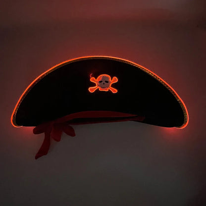 Leuchtende LED-Piratenkapitänmütze – leuchtender Dreispitz-Kostümhut für Halloween & Partys