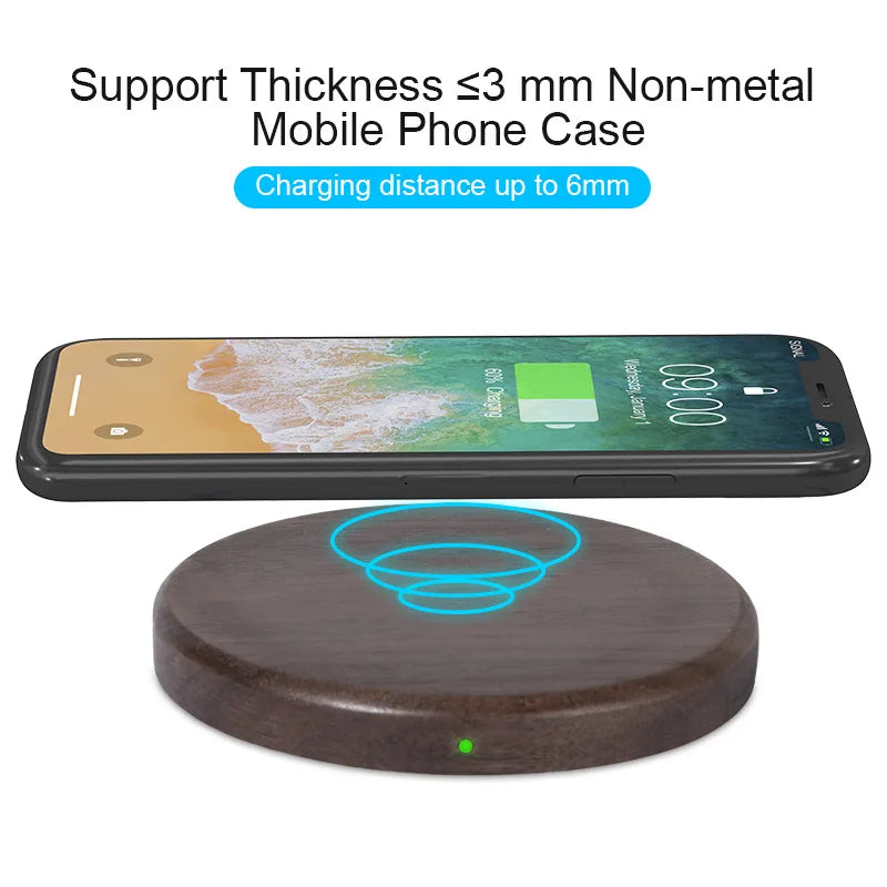 Slim Walnut Wood-Style 10W/15W Wireless Charger Pad
