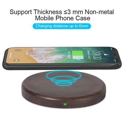 Almohadilla de carga inalámbrica delgada estilo madera de nogal 10W/15W