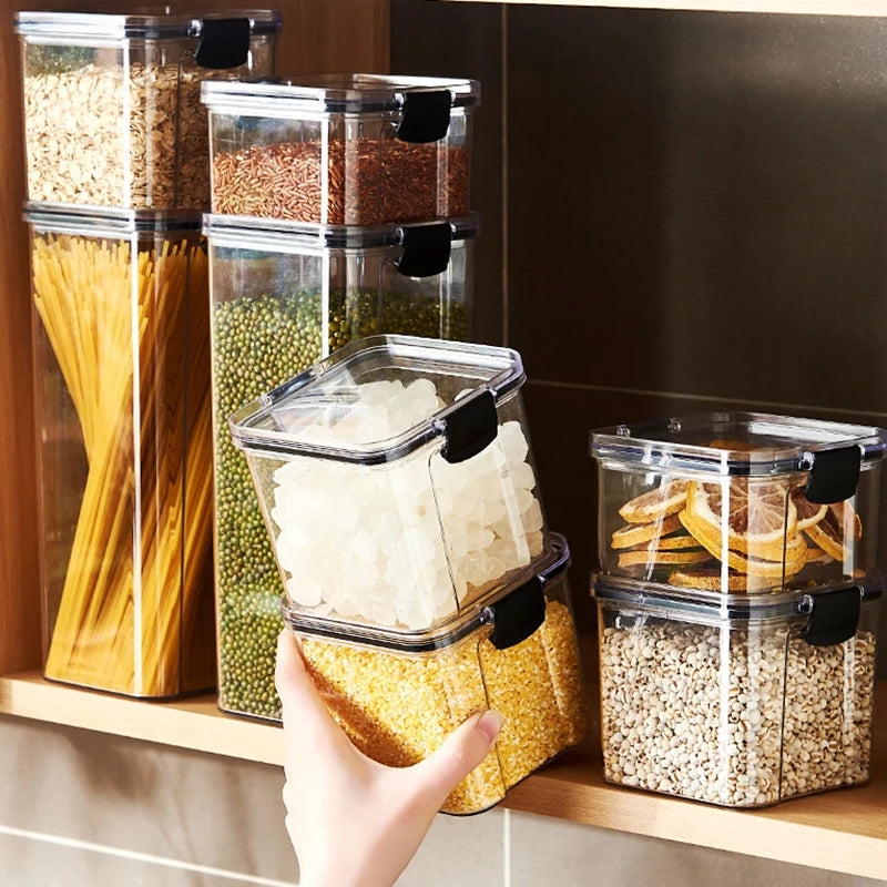 Sealed Kitchen Storage Jars Set – Airtight Plastic Canisters for Grain, Spices & Pantry (460ml–1800ml)