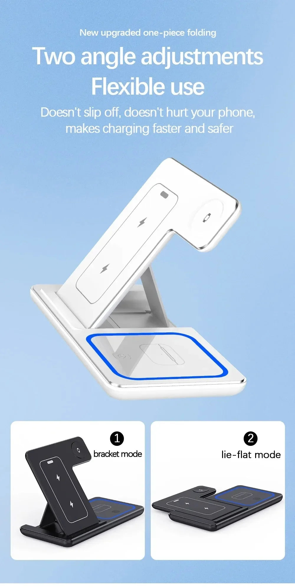 30W Foldable 3-in-1 Wireless Charging Stand with LED