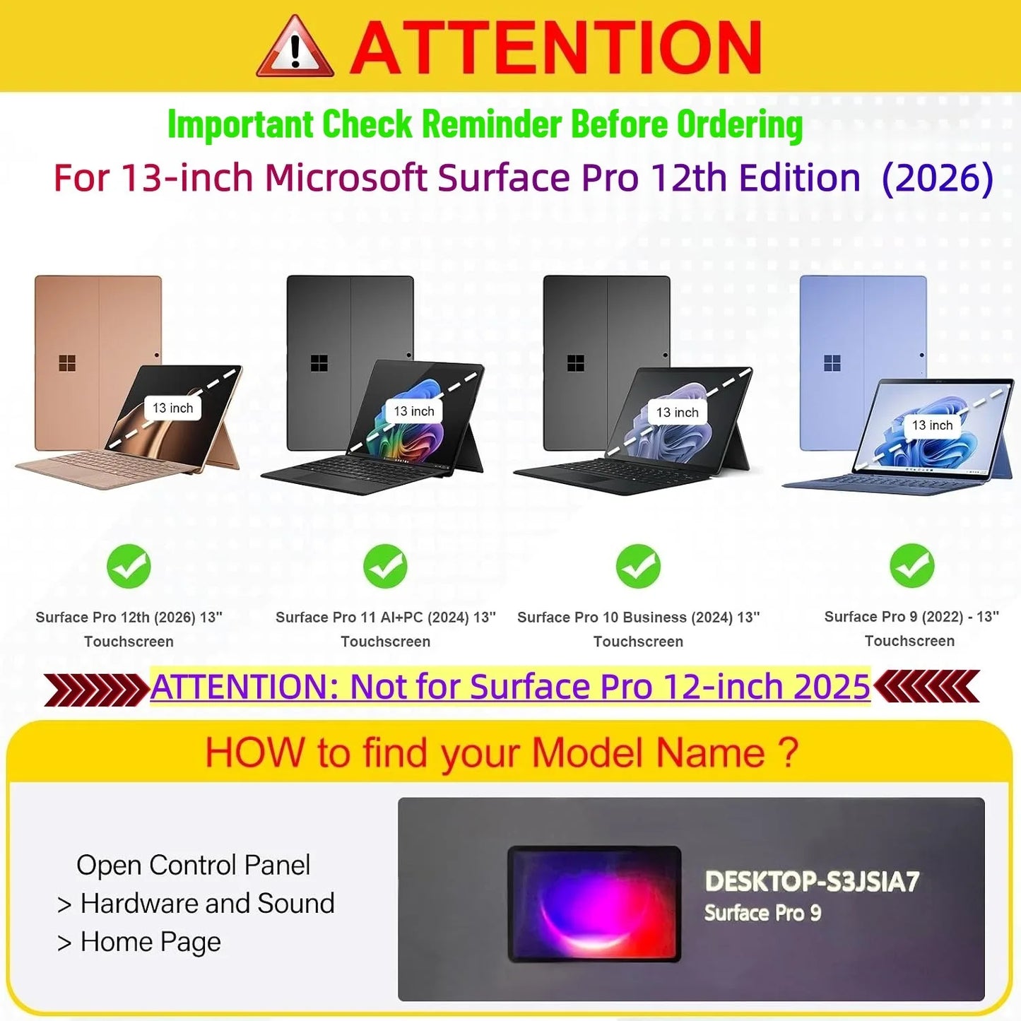 Folio Case for Microsoft Surface Pro 13-inch (12th Edition) 2026 Multi-Angle Stand PU Leather Protective Cover with Pen Holder
