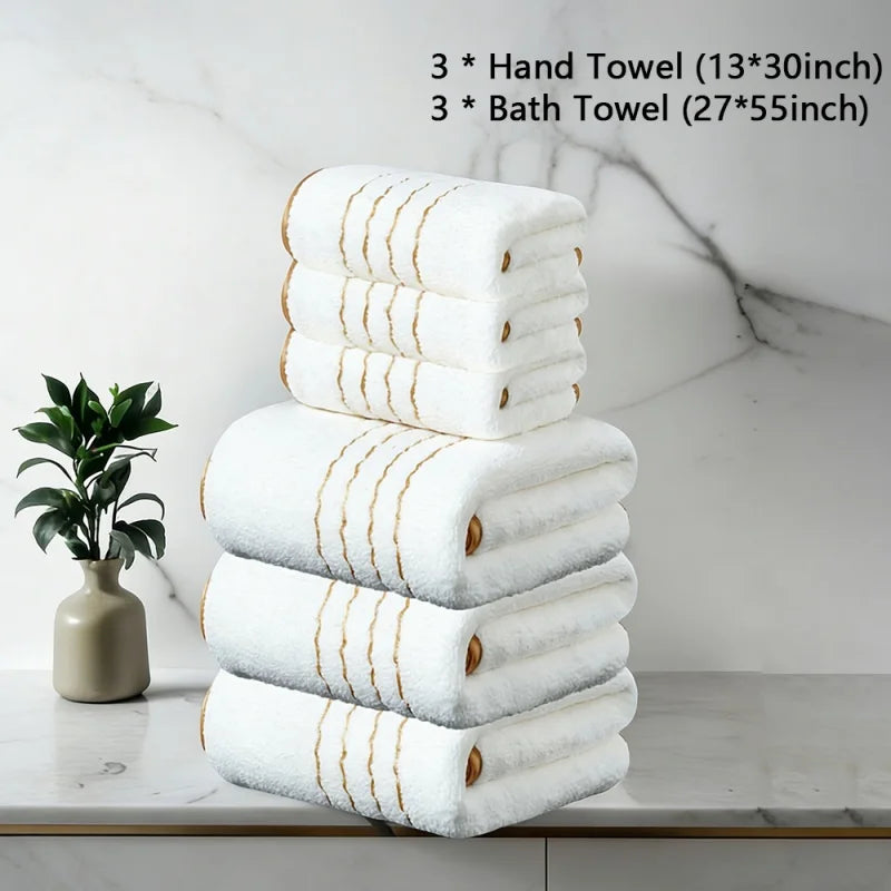 Gold Stripe Coral Fleece Towel Set – 2, 3, 6 or 8 Pieces