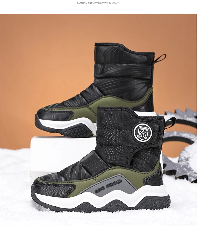 Kids' Plush-Lined Hook-and-Loop Winter Shoes