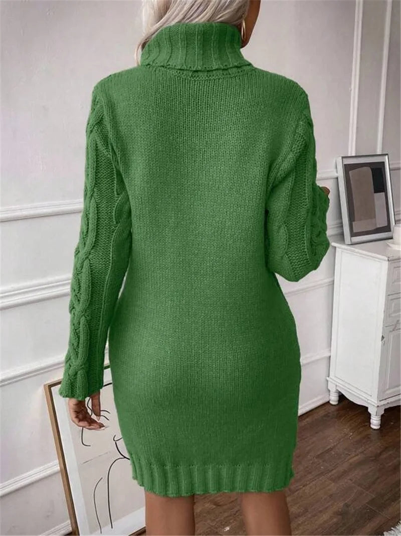 Women's Twisted-Knit Turtleneck Knee-Length Dress