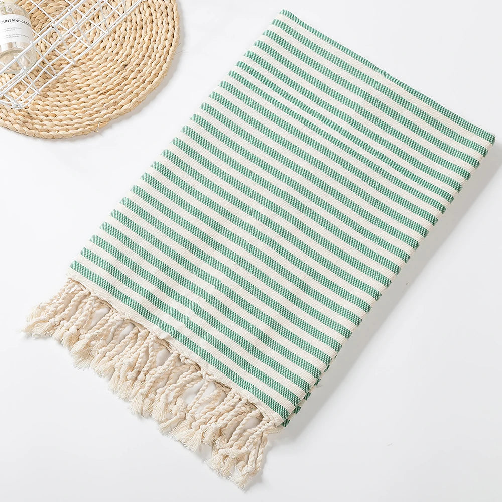 Turkish-Style Striped Tassel Towel – Large 100 × 180 cm