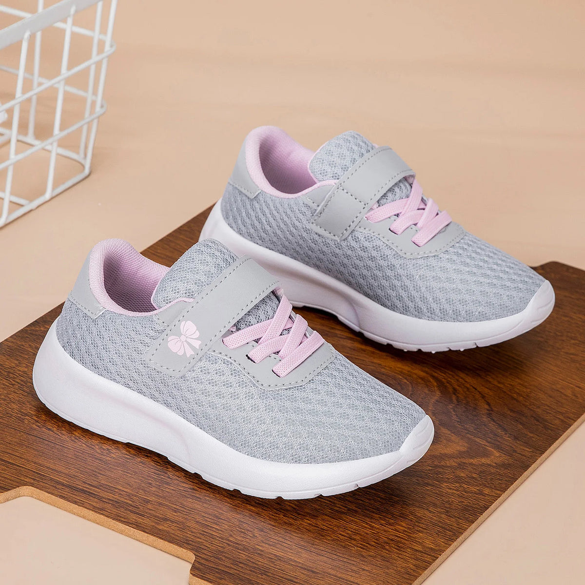 Girls' Breathable Hook-and-Loop Running Sneakers with EVA Soles
