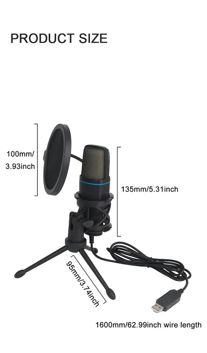 Micrófono de condensador USB RGB – Micrófono Plug-and-Play para podcasts y gaming