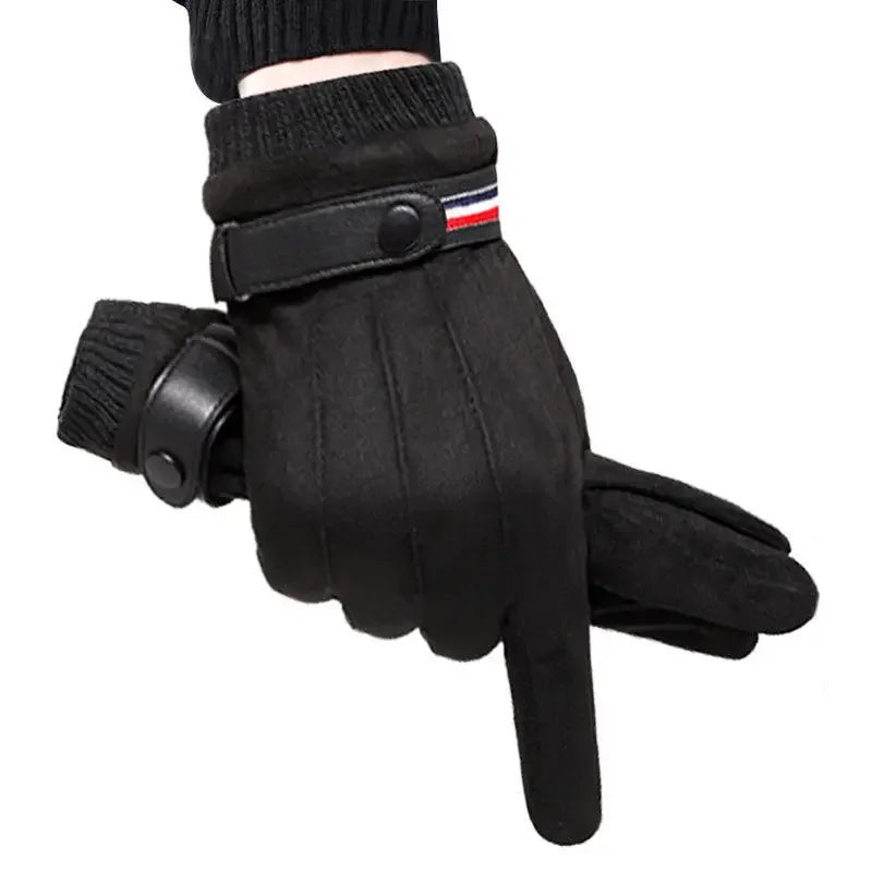 Men's Suede-Feel Buckle Touchscreen Winter Gloves