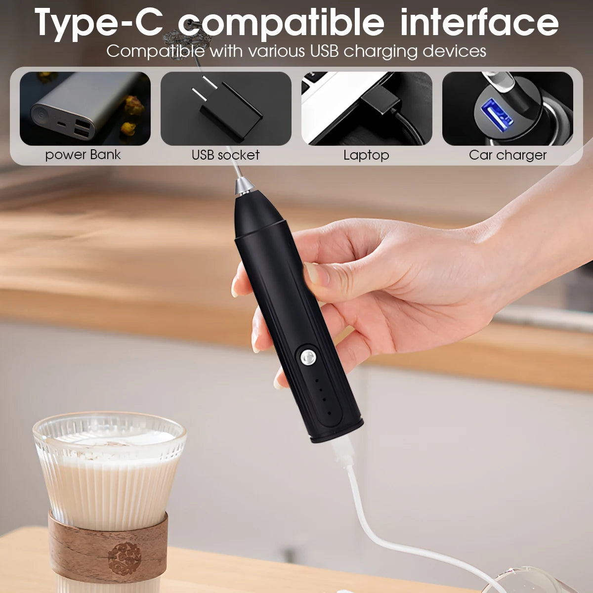 Rechargeable Milk Frother & Mini Whisk – 3-Speed Handheld Electric Frother