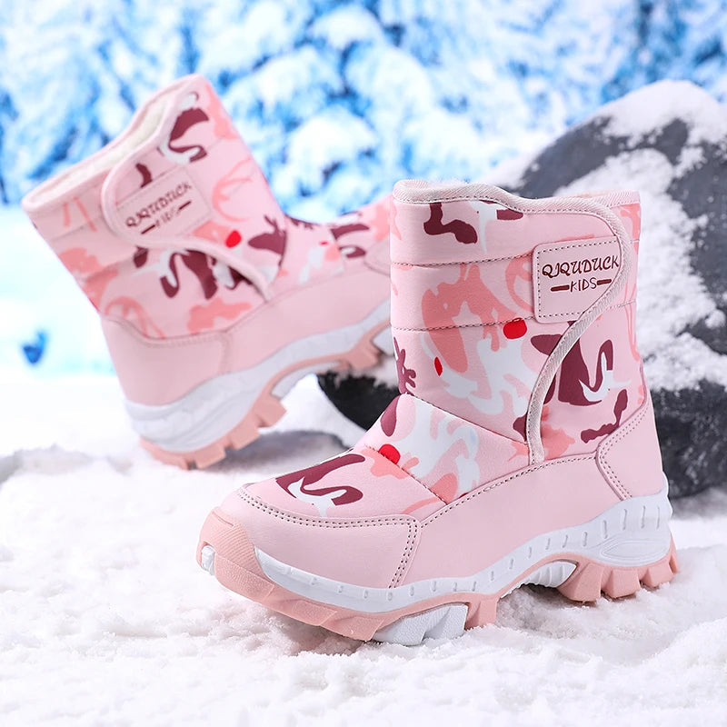 Children Snow Boots Winter Shoes Plush Waterproof Fabric Non-Slip Boys Girls Shoes Rubber Sole Fashion Warm Outdoor Boots New