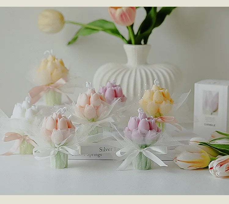 Handmade Tulip Bouquet Candle Scented Candle Aromatherapy Soy Wax Candle Wedding Birthday Candles Party Home Decoration