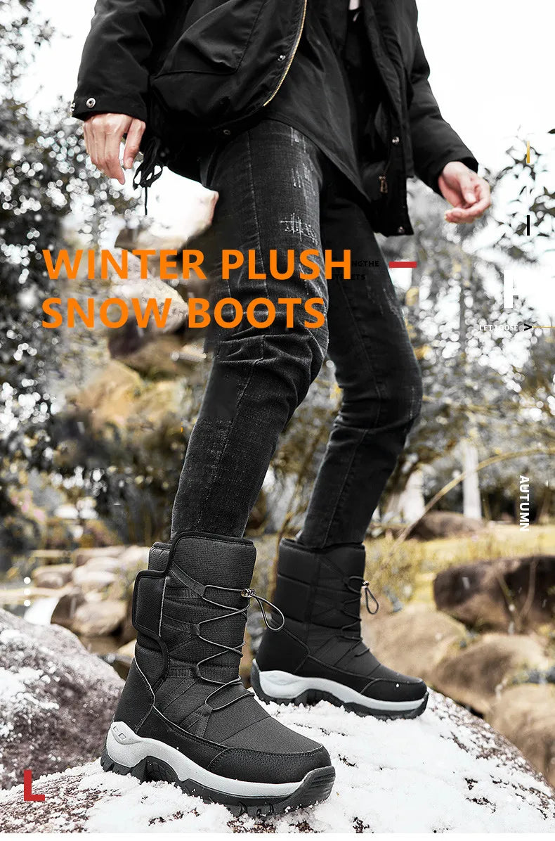Brand Men's Winter Shoes Waterproof Men's Boots Warm Plush Couple Snow Boots Outdoor Non-slip Hiking Boots Men Work Ankle Boots
