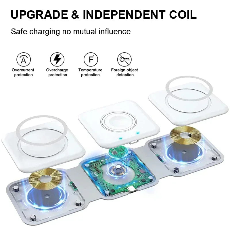 30W Foldable 3-in-1 Wireless Charger for Phone, Watch & AirPods